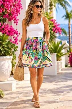 Aseret 100% Silk Lined Pink Green Yellow Floral Feminine Cottage Skirt Ladies 10